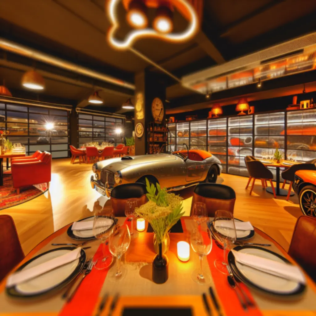 Hangulatos, modern étterem és bár belső tér az AutoFix Garage Hubban