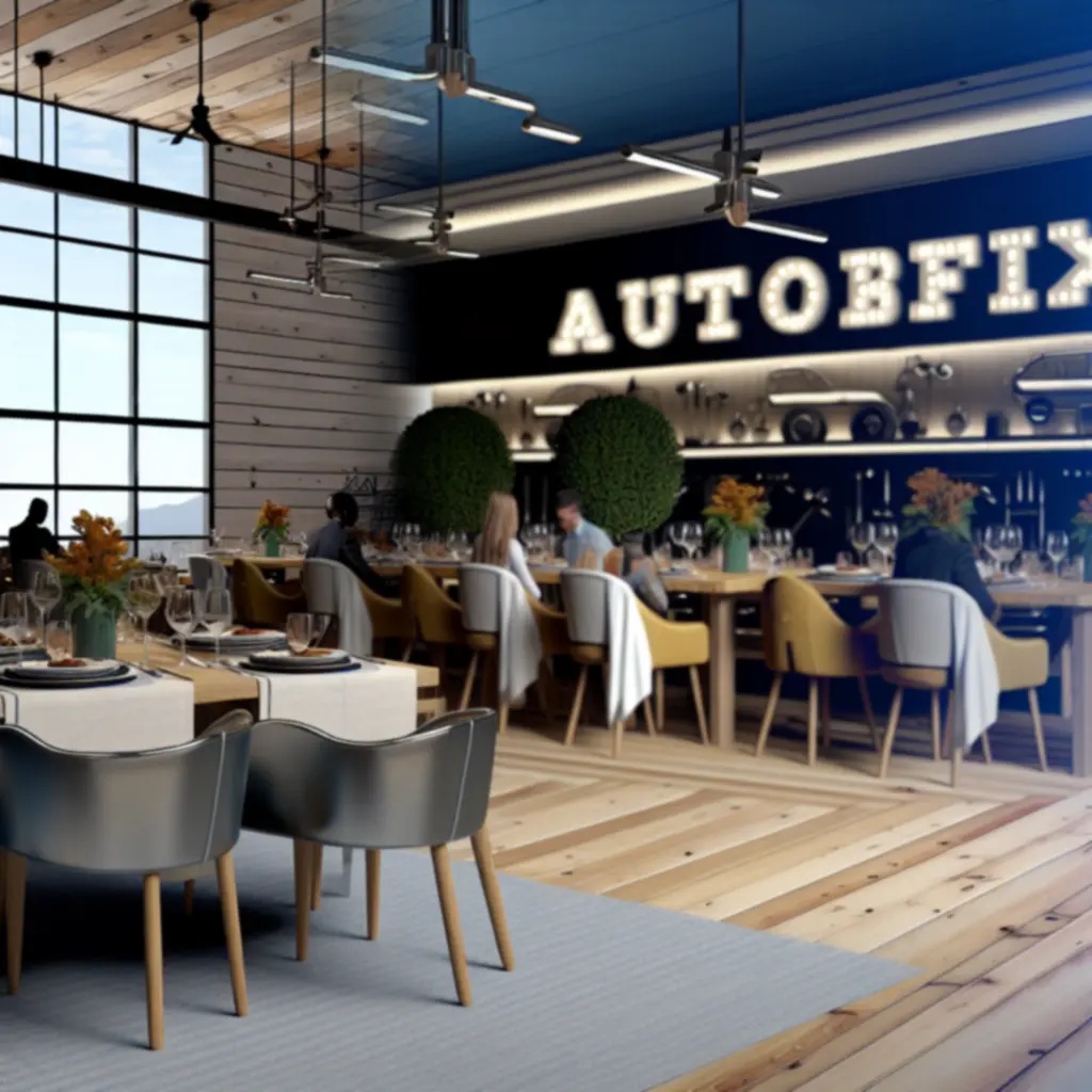 Elegáns éttermi enteriőr az AutoFix Garage Hub-ban