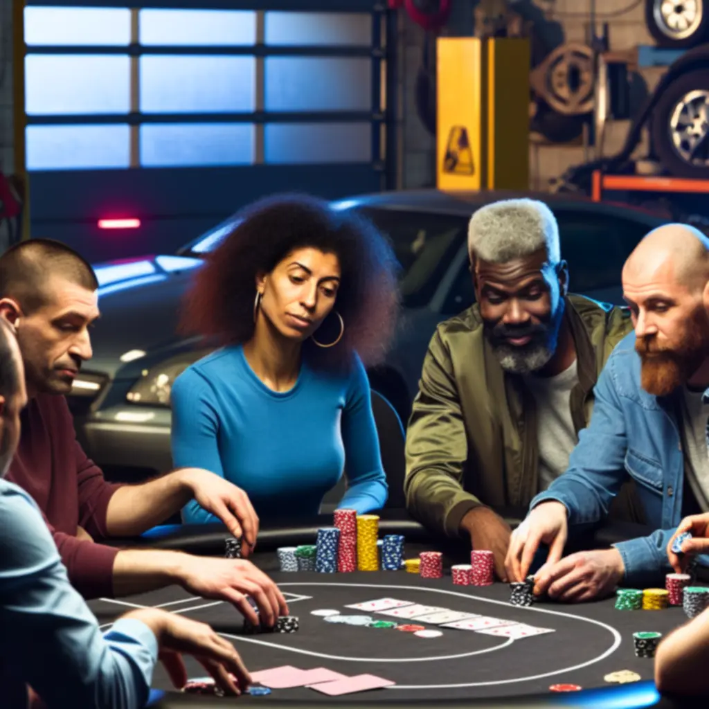 Pókerasztal verseny közben az AutoFix Garage Hub pókertermében